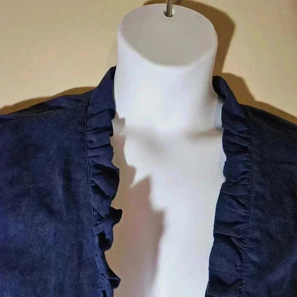 Cato Navy Collarless Ruffled Open Jacket Size Lg - Picture 2 of 5